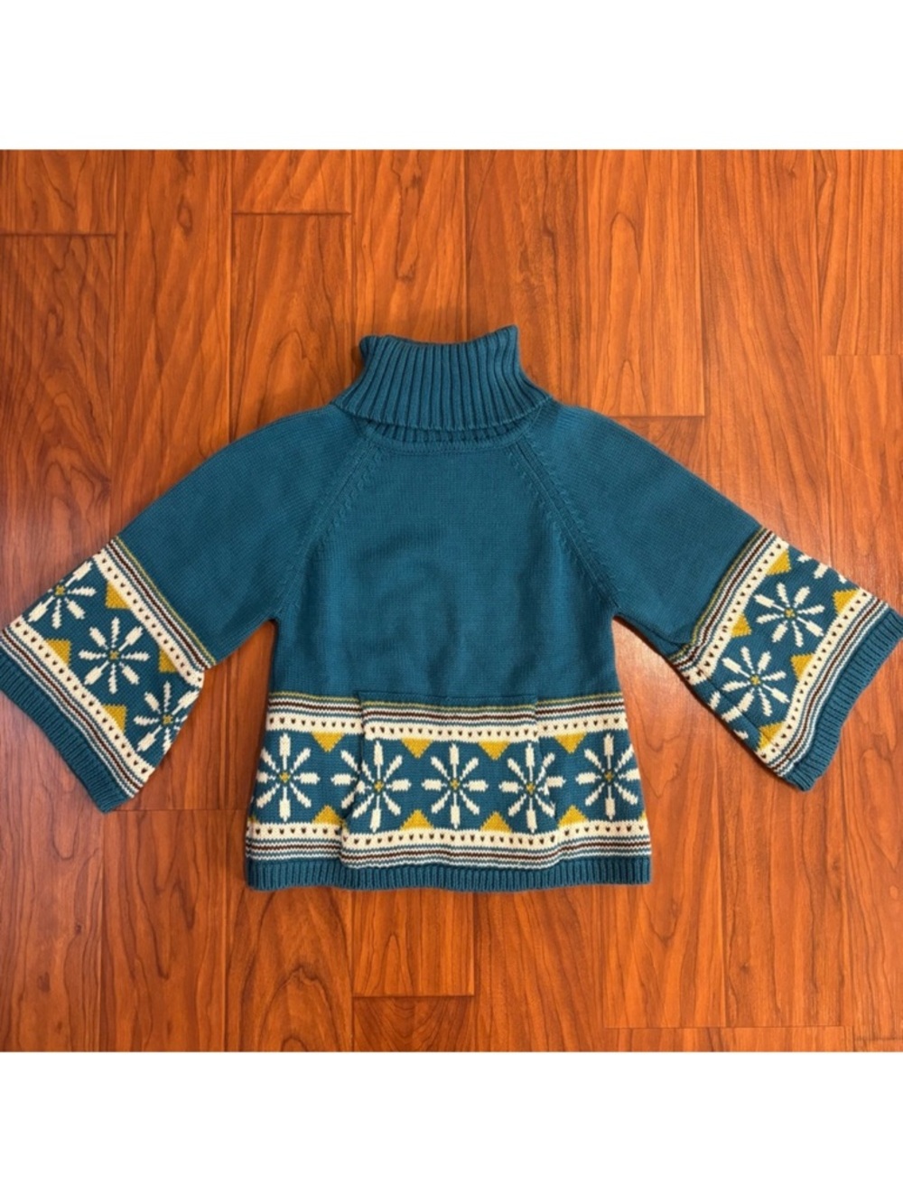 Tea Collection Fair Isle Knit Turtleneck Sweater Kids 4T Blue Bell Sleeves